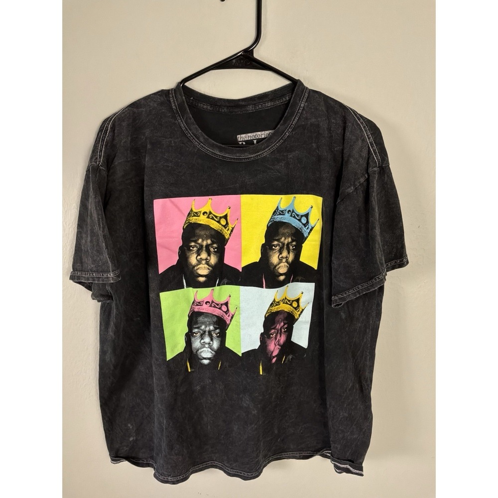 Notorious BIG Graphic T Shirt Acid Wash Black Crown Men's XL